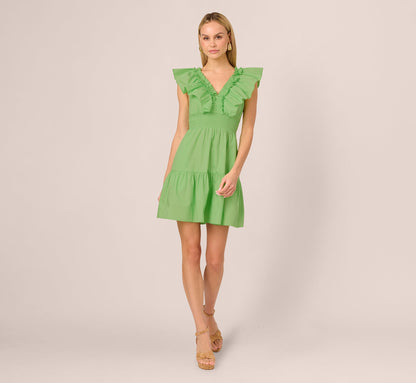 Ruffle Collar Flounce Mini Dress In Lime