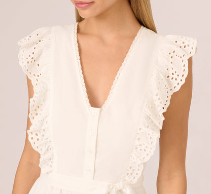 Sleeveless Ruffle Eyelet Mini Dress In Ivory