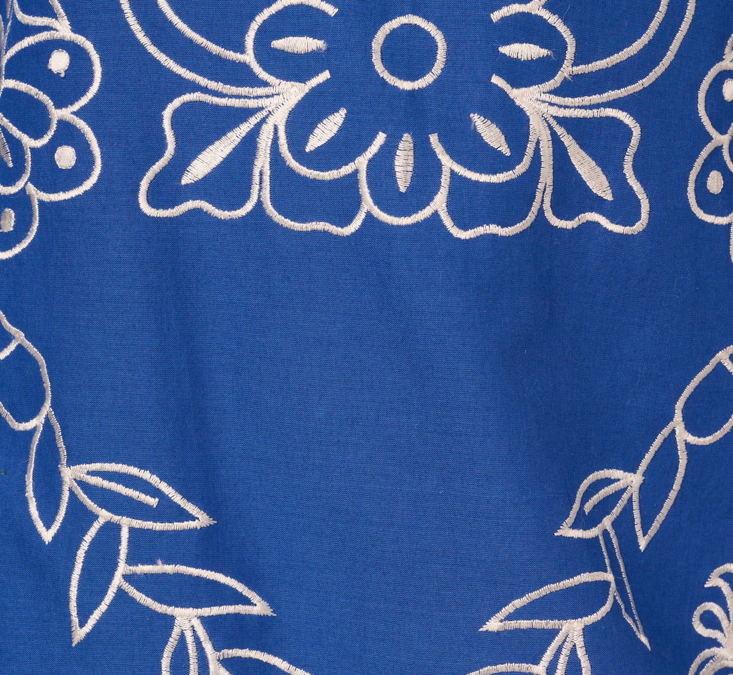 Long Sleeve Embroidered Cotton Mini Dress In Blue White