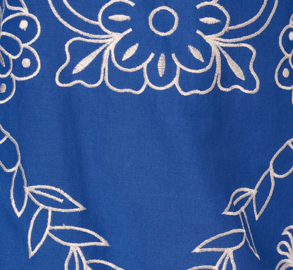 Long Sleeve Embroidered Cotton Mini Dress In Blue White