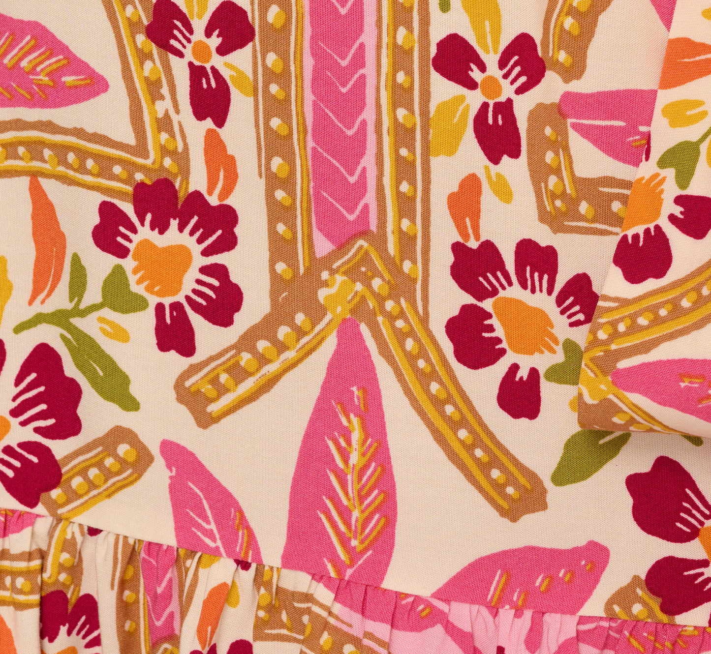 Long Sleeve Printed Short Flounce Dress In Pink Multi