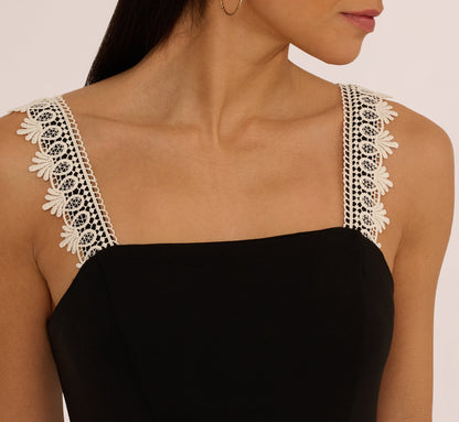 Sleeveless Crochet Lace A Line Midi Dress In Black Ecru