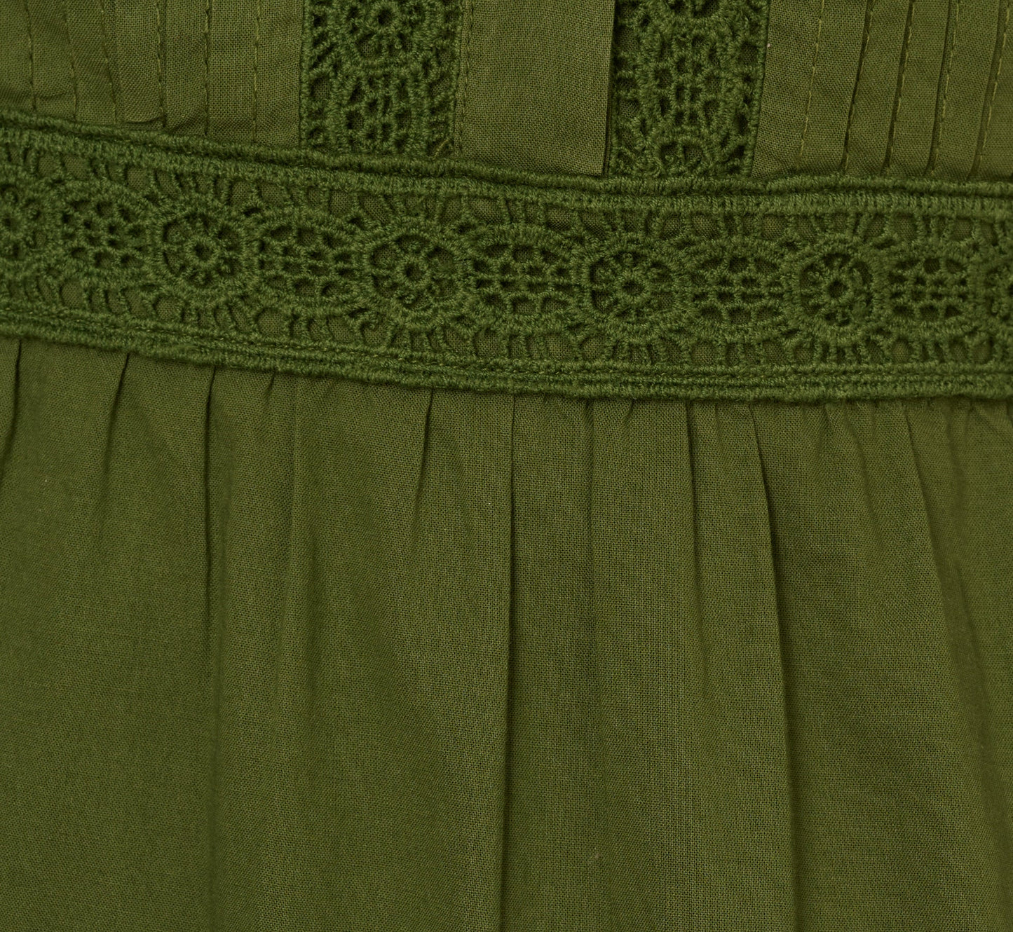 Flutter Sleeve Lace Short Cotton Dress In Olive Green
