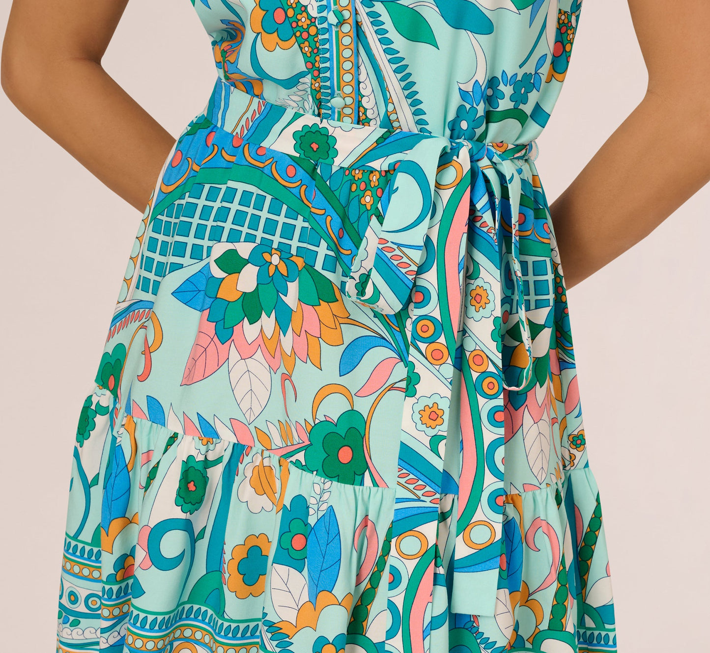 Sleeveless Retro Printed Short Sundress In Mint Multi