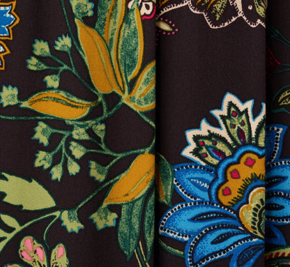 Puff Sleeve Floral Midi Flounce Dress In Black Multi