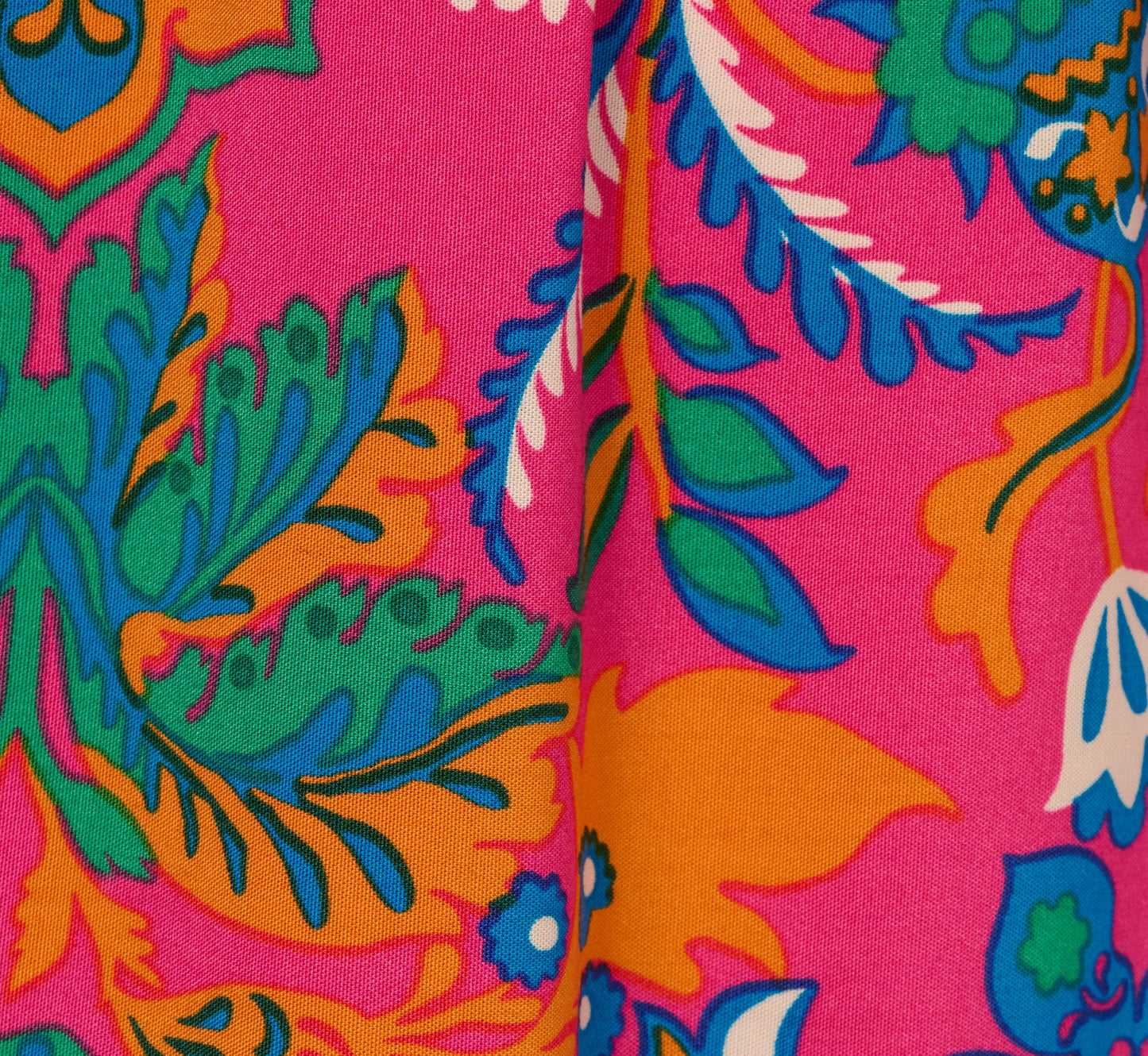 Puff Sleeve Retro Printed Short Dress In Hot Pink Multi