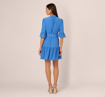 Bell Sleeve Short Shirt Dress In Cool Water