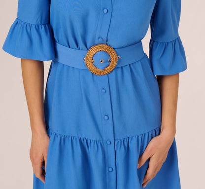 Bell Sleeve Short Shirt Dress In Cool Water