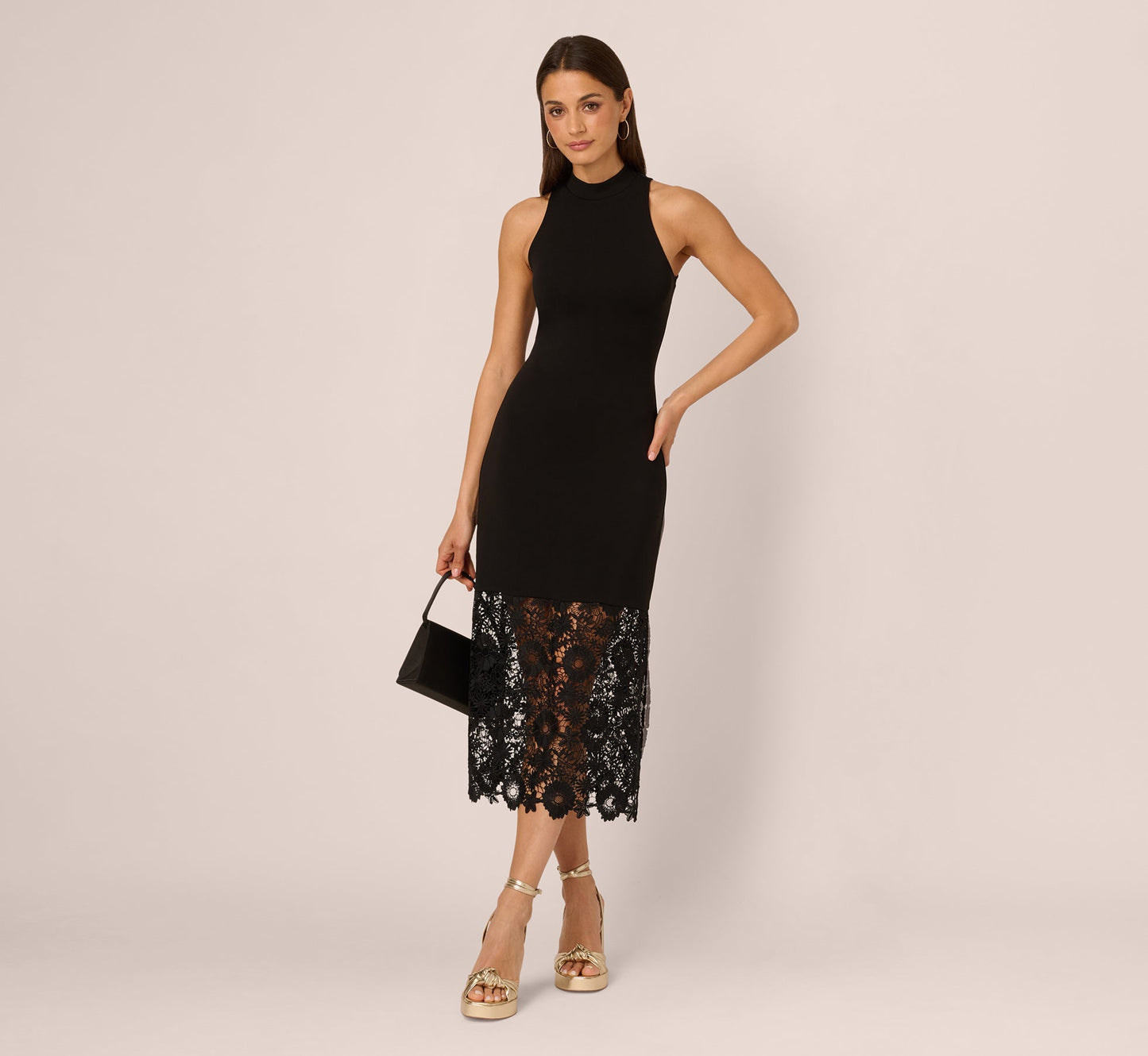 Sleeveless Lace Hem Midi Sheath Dress In Black