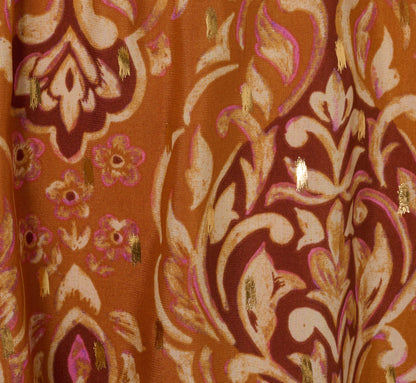 Bishop Sleeve Metallic Paisley A Line Dress In Brown Multi