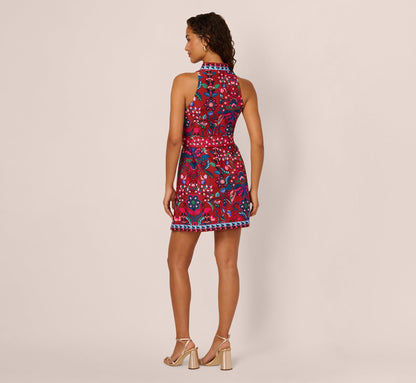 Sleeveless Paisley Wrap Skirt Short Dress In Brown Multi