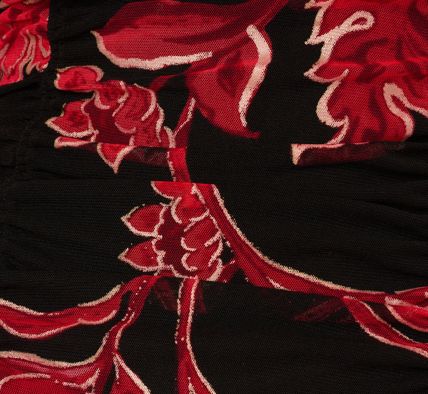 Long Sleeve Floral Mesh Bodycon Midi Dress In Black Multi