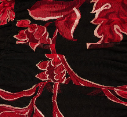 Long Sleeve Floral Mesh Bodycon Midi Dress In Black Multi