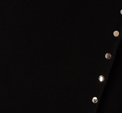 One Shoulder Studded Knit Midi Dress In Black