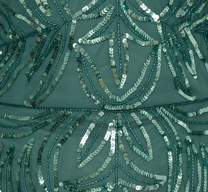 Plus Size Beaded Mesh Long Dress In Green Slate