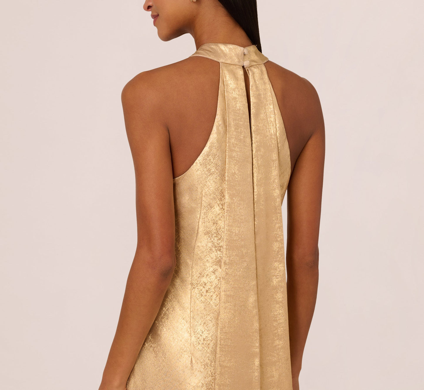 Foiled Mermaid Gown With Halter Neckline In Light Gold
