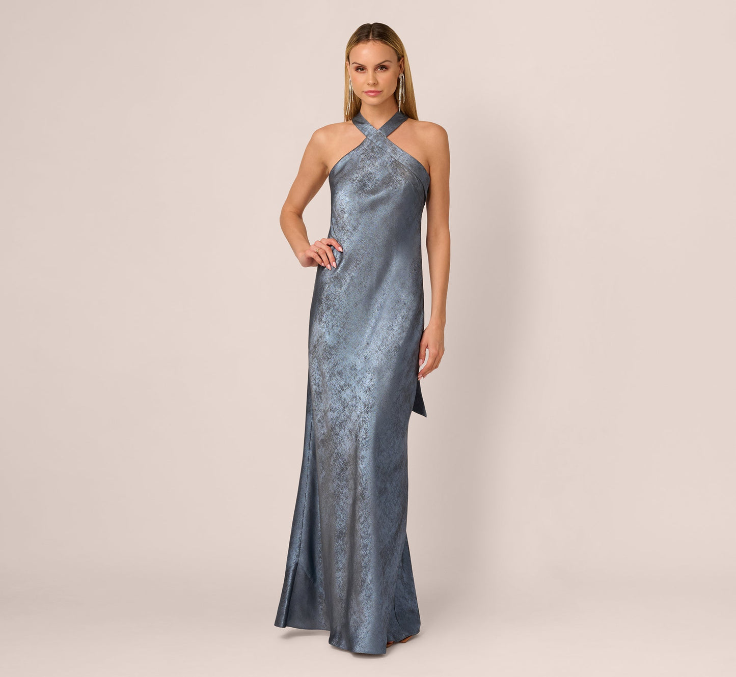 Foiled Mermaid Gown With Halter Neckline In French Blue