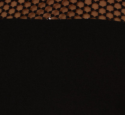 Long Sleeve Sequin Mesh Detail Jumpsuit In Black