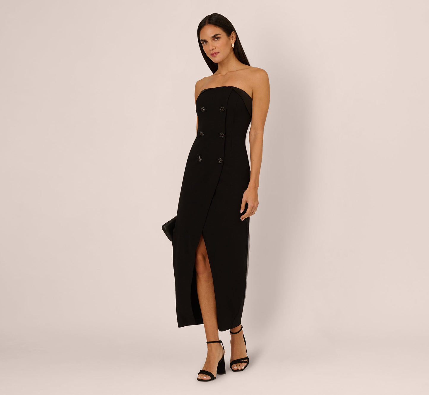 Strapless Knit Crepe Blazer Midi Dress In Black