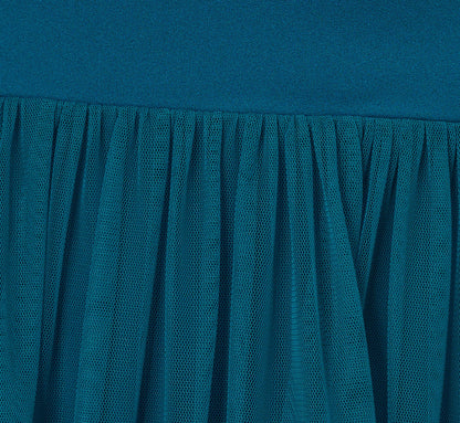 Knit And Mesh Tiered Midi Halter Dress In Peacock