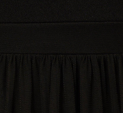 Sleeveless Notch Neck Tiered Mesh Gown In Black