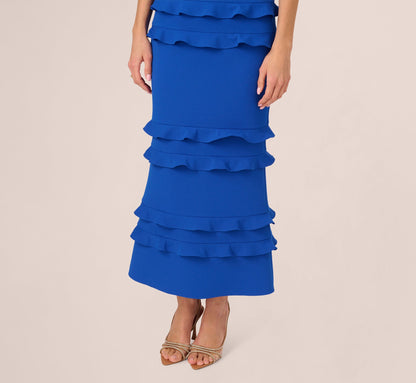 Sleeveless Crepe Flounce Midi Dress In True Blue