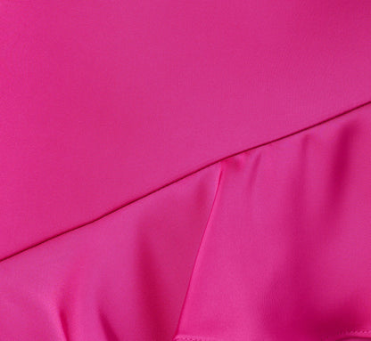 Satin Cascade Ruffle Slip Gown In Electric Passion