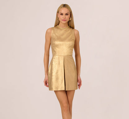 Foiled Sleeveless Beaded Collar Overlay Romper In Light Gold