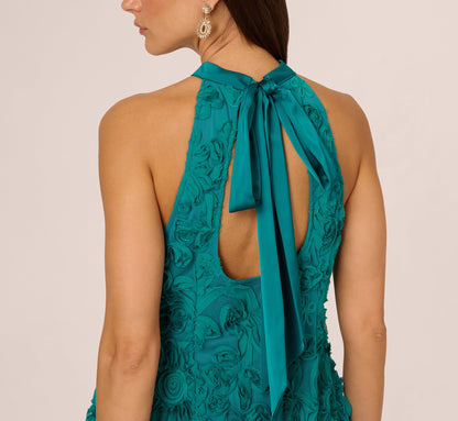 Soutache Embroidered Trapeze Dress In Teal Lagoon