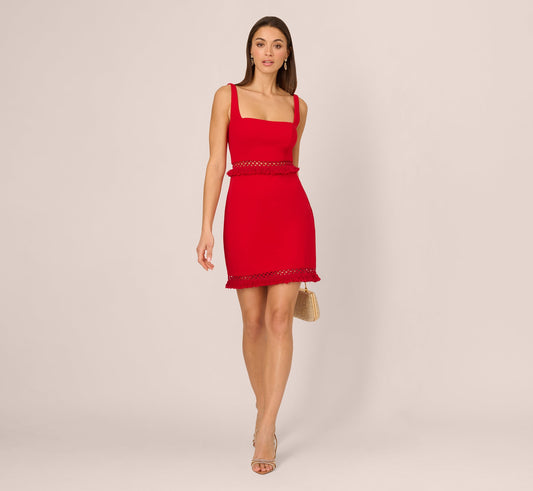 Sleeveless Cutout Fringe Trim Mini Dress In Hot Pepper