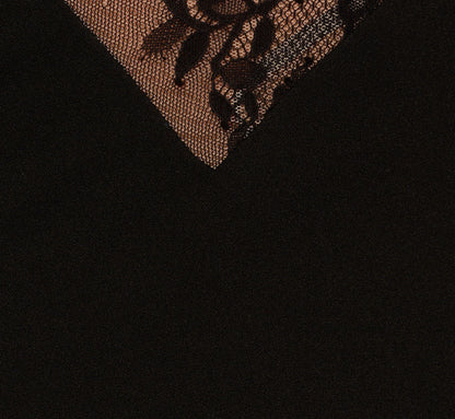 Lace Panel Cutout Halter Gown In Black