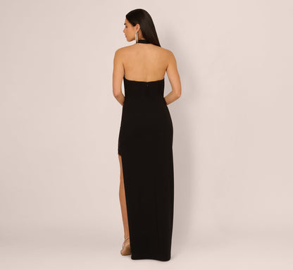 Lace Panel Cutout Halter Gown In Black