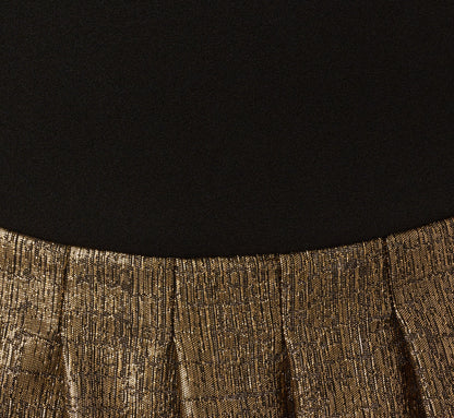 Strapless Drop Waist Belted Combo Cocktail Dress In Black Gold