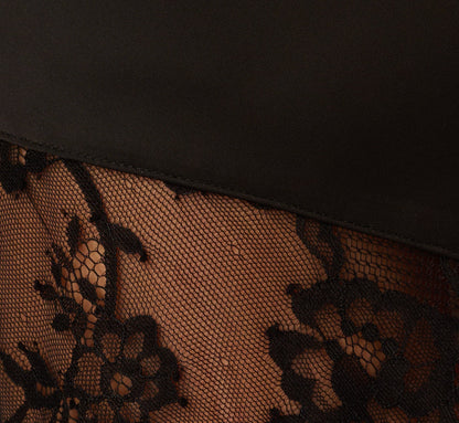 Sleeveless Satin Lace Maxi Gown In Black