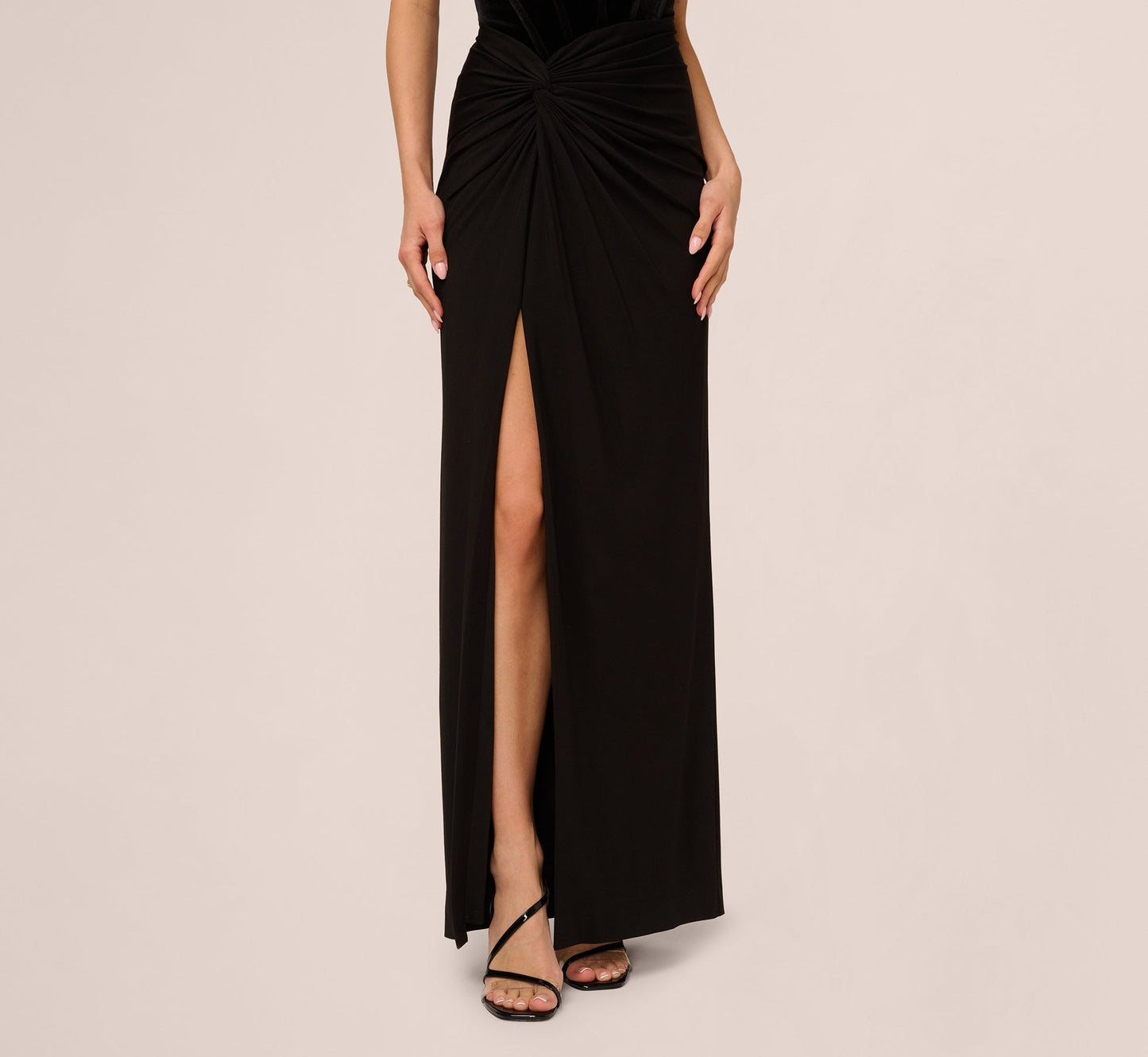 Strapless Velvet Jersey Combo Gown In Black
