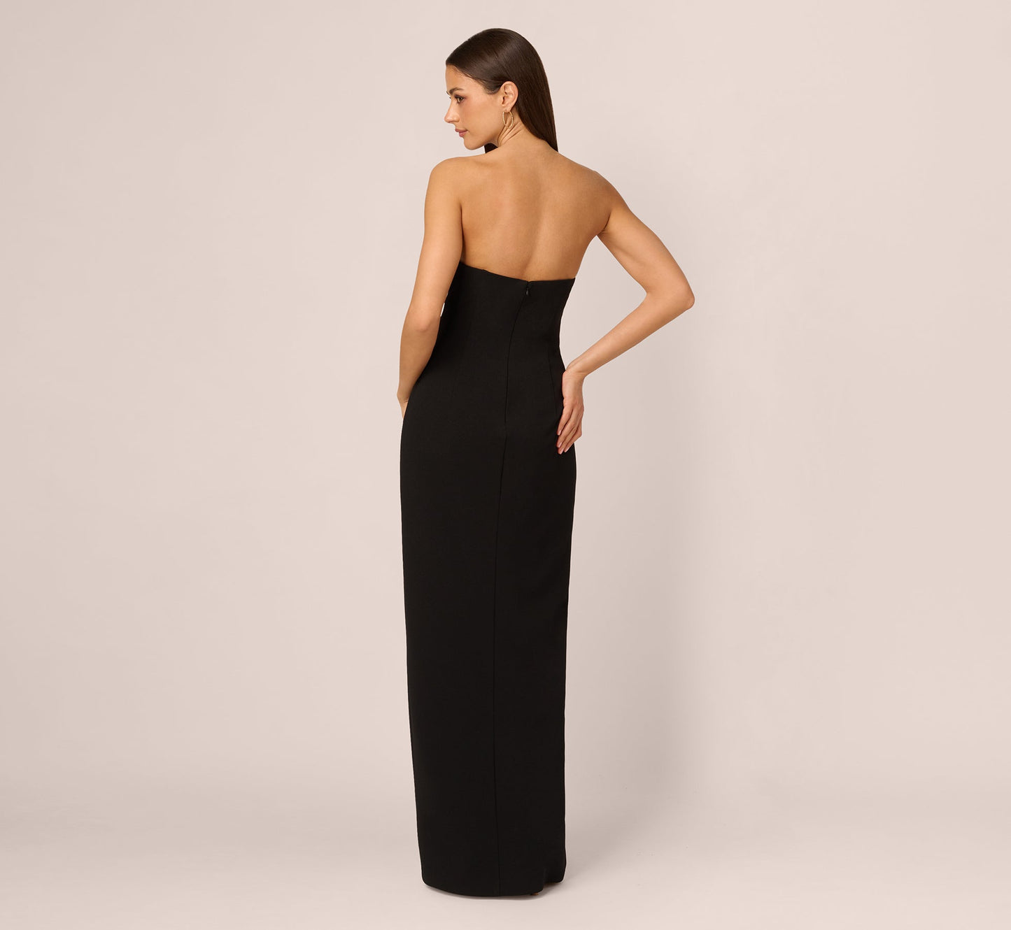 Strapless Plunge Color Block Gown In Black Ivory