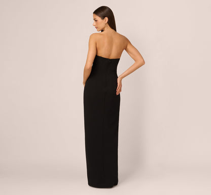 Strapless Plunge Color Block Gown In Black Ivory