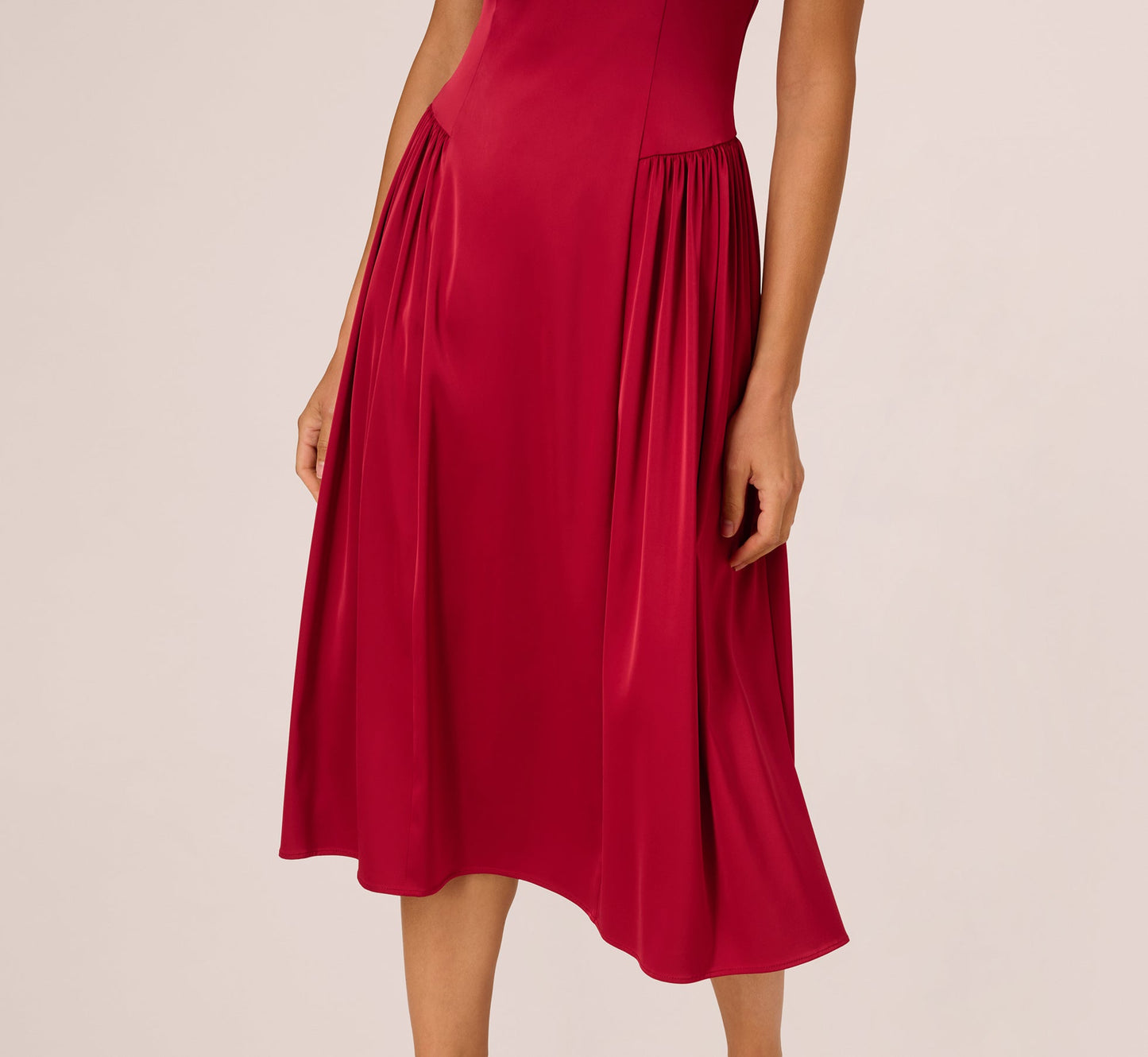 Stretch Satin Corset Back Midi Dress In Matador Red