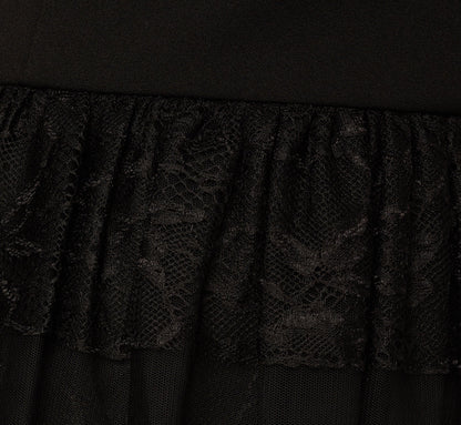 Off Shoulder Lace Ruffle Combo Gown In Black