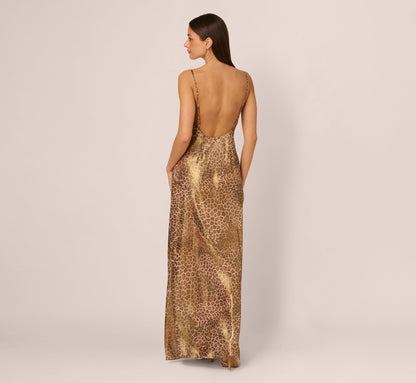Foiled Animal Print Slip Dress In Brown Multi
