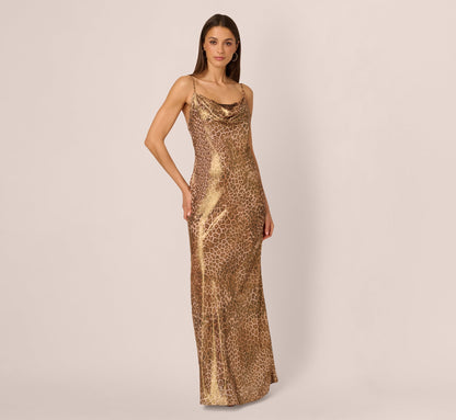 Foiled Animal Print Slip Dress In Brown Multi