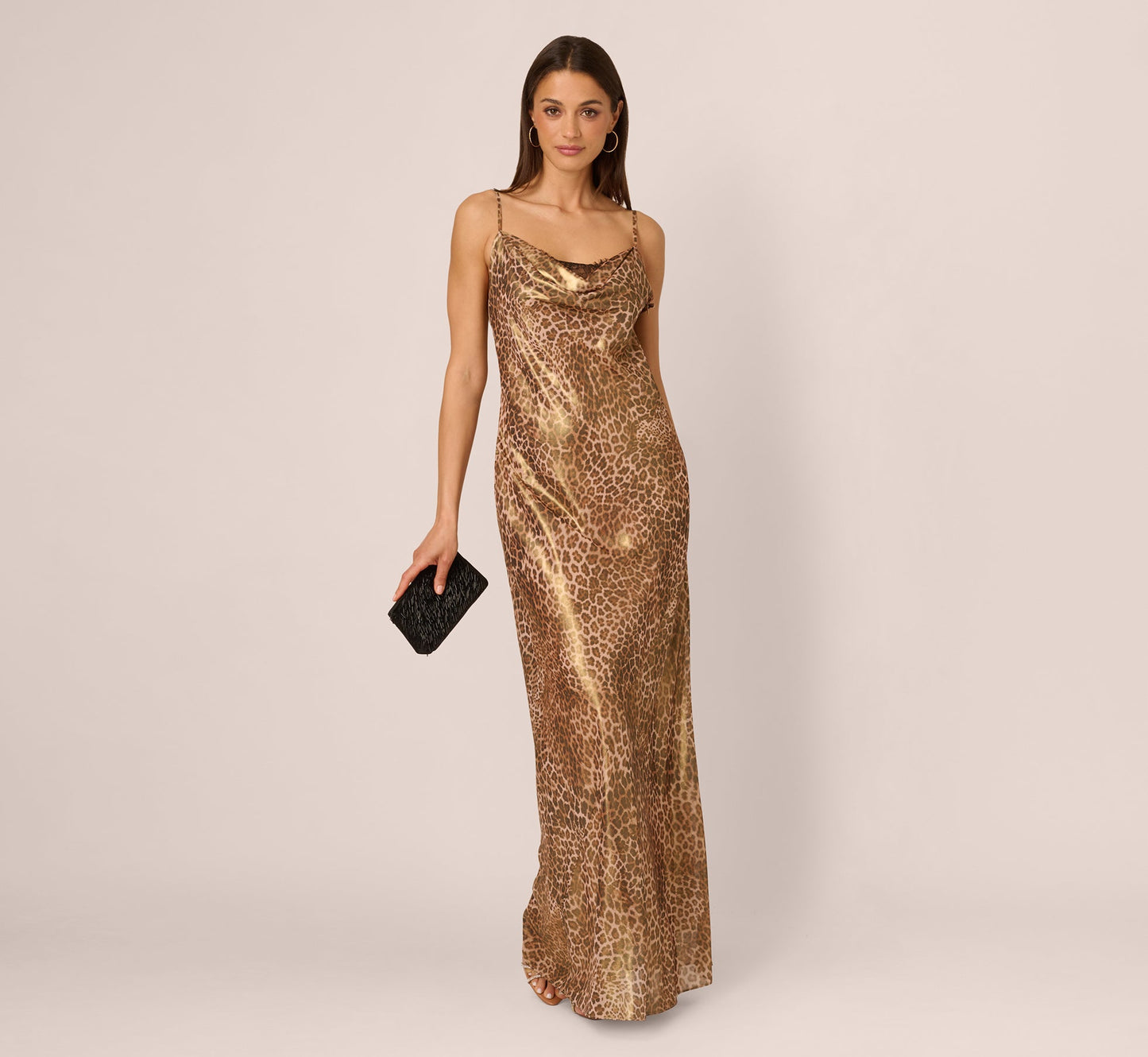 Foiled Animal Print Slip Dress In Brown Multi