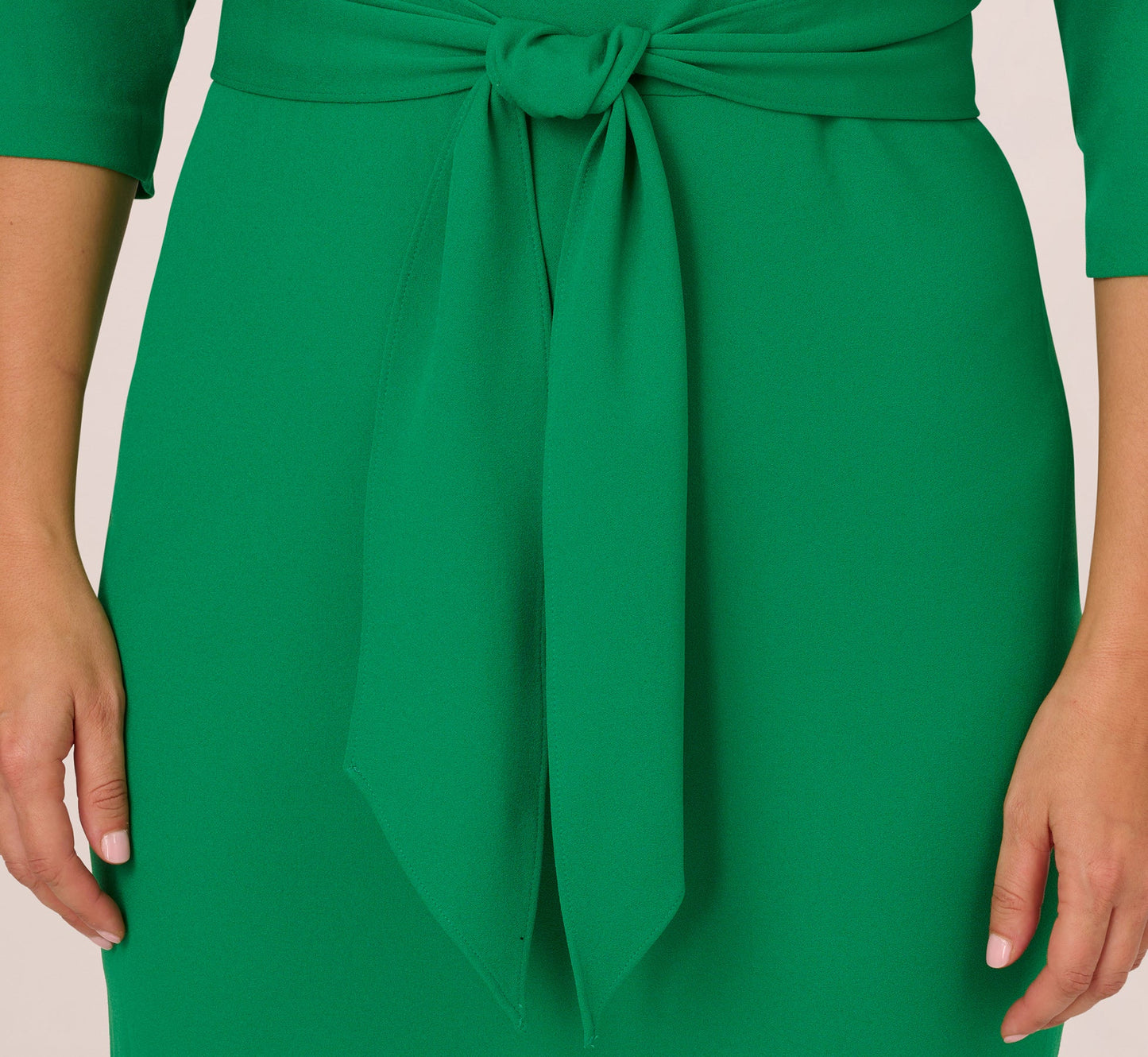 Plus Size Knit Crepe Bow Sheath Dress With Three Quarter Sleeves In Vivid Green