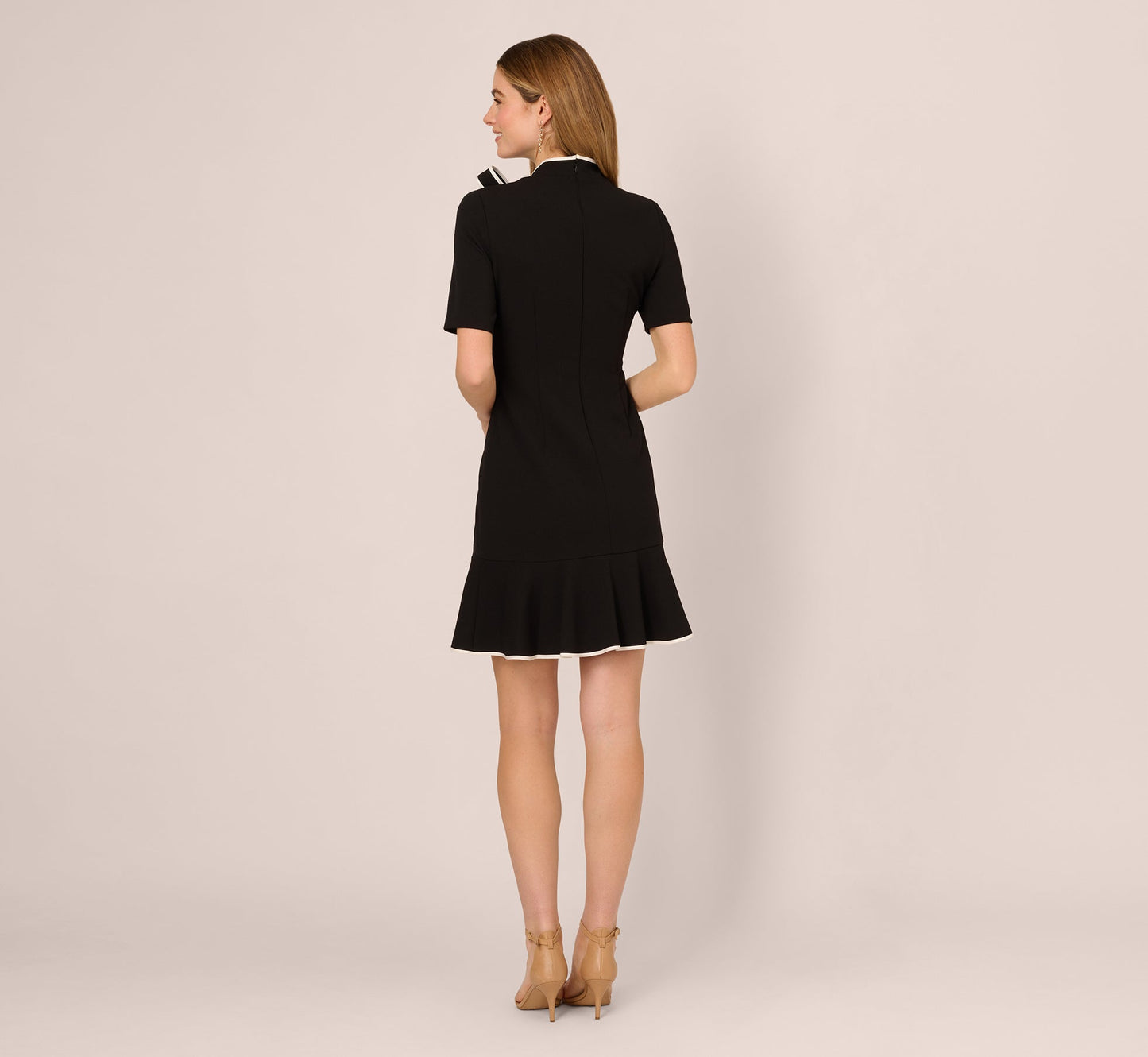 Mock Neck Dress With Contrasting Bowtie In Black Ivory
