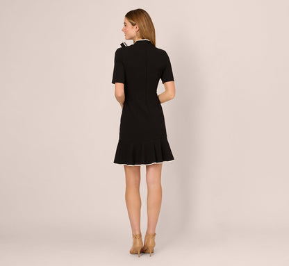 Mock Neck Dress With Contrasting Bowtie In Black Ivory