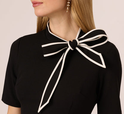 Mock Neck Dress With Contrasting Bowtie In Black Ivory