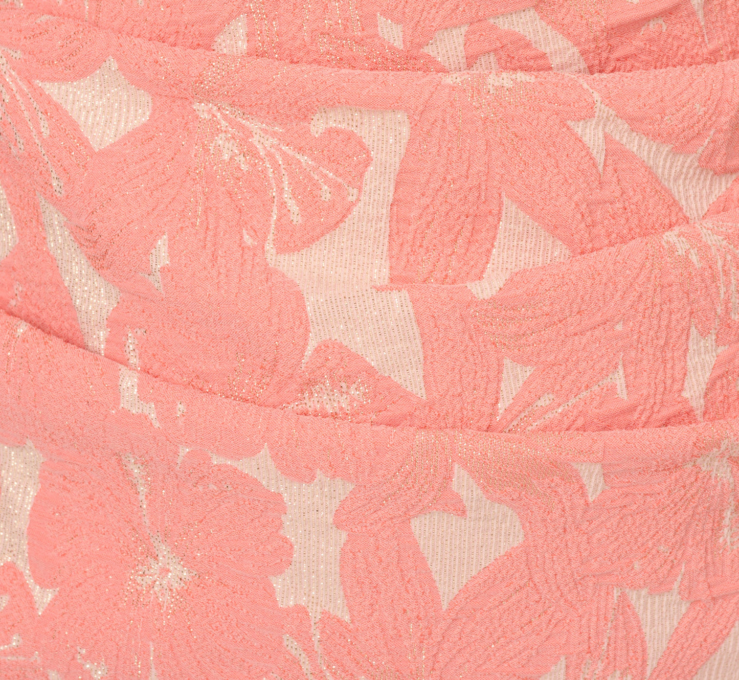 Plus Size Hibiscus Jacquard Sheath Dress With Tucked Details In Light Coral