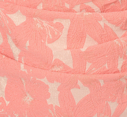 Plus Size Hibiscus Jacquard Sheath Dress With Tucked Details In Light Coral