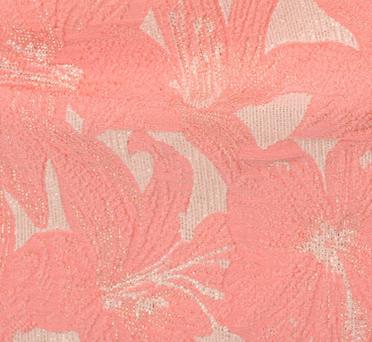 Hibiscus Jacquard Sheath Dress With Tucked Details In Light Coral