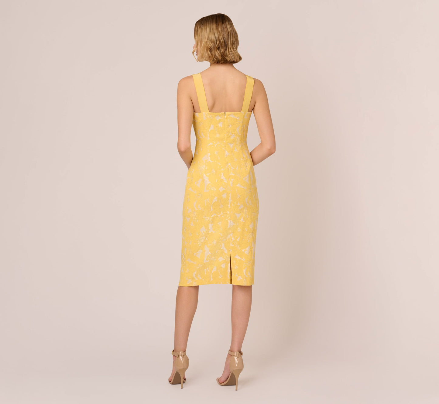 Hibiscus Jacquard Sheath Dress With Tucked Details In Sun
